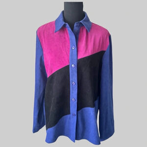 Vintage Y2K Alia Colour Block Faux Suede Button Down  Shirt